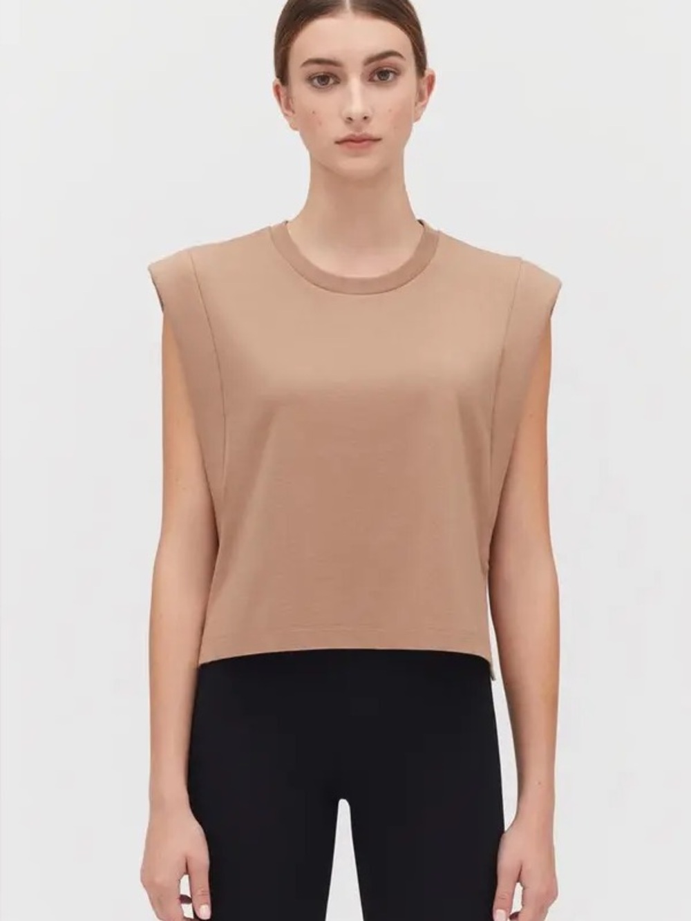 Cuyana Cropped Tank Top Cappuccino Pima Cotton Modal Muscle Tee S
